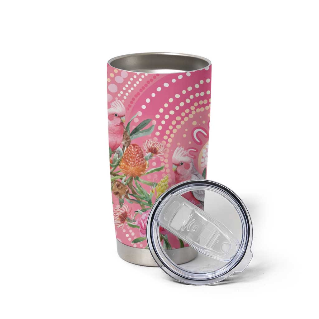 Personalized Pink Galah Aboriginal Dot Art Tumbler Cup Australia’s Breast Cancer Awareness - Aussie Hoodie