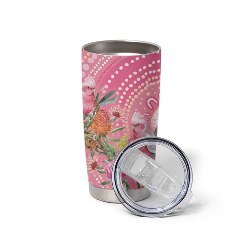 Personalized Pink Galah Aboriginal Dot Art Tumbler Cup Australia’s Breast Cancer Awareness - Aussie Hoodie