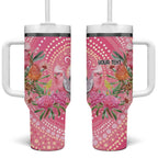 Personalized Pink Galah Aboriginal Dot Art Tumbler With Handle Australia’s Breast Cancer Awareness - Aussie Hoodie