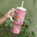 Personalized Pink Galah Aboriginal Dot Art Tumbler With Handle Australia’s Breast Cancer Awareness - Aussie Hoodie