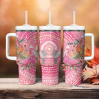 Personalized Pink Galah Aboriginal Dot Art Tumbler With Handle Australia’s Breast Cancer Awareness - Aussie Hoodie