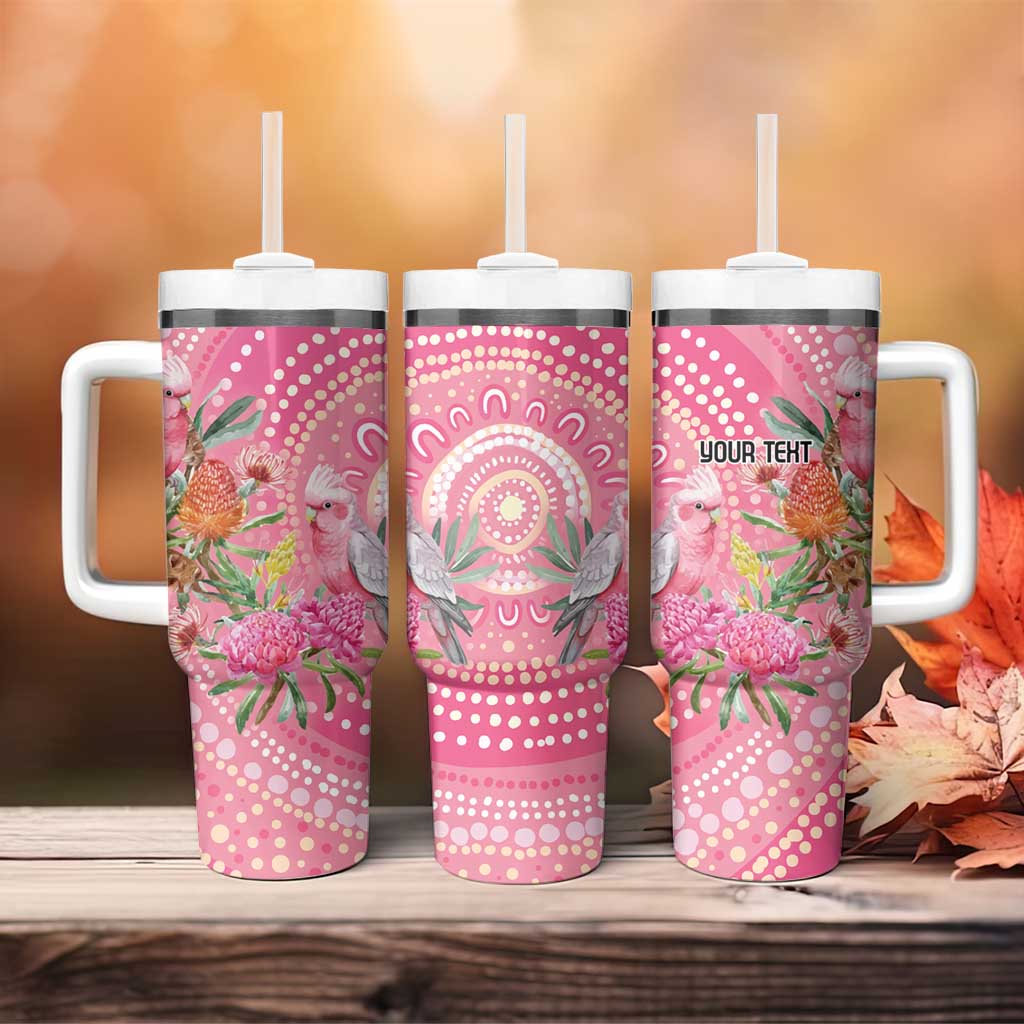 Personalized Pink Galah Aboriginal Dot Art Tumbler With Handle Australia’s Breast Cancer Awareness - Aussie Hoodie