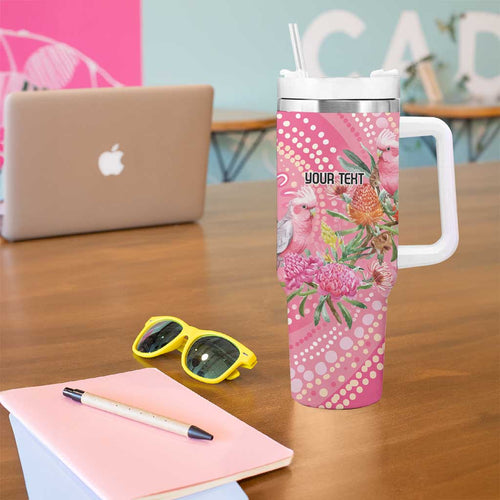 Personalized Pink Galah Aboriginal Dot Art Tumbler With Handle Australia’s Breast Cancer Awareness - Aussie Hoodie