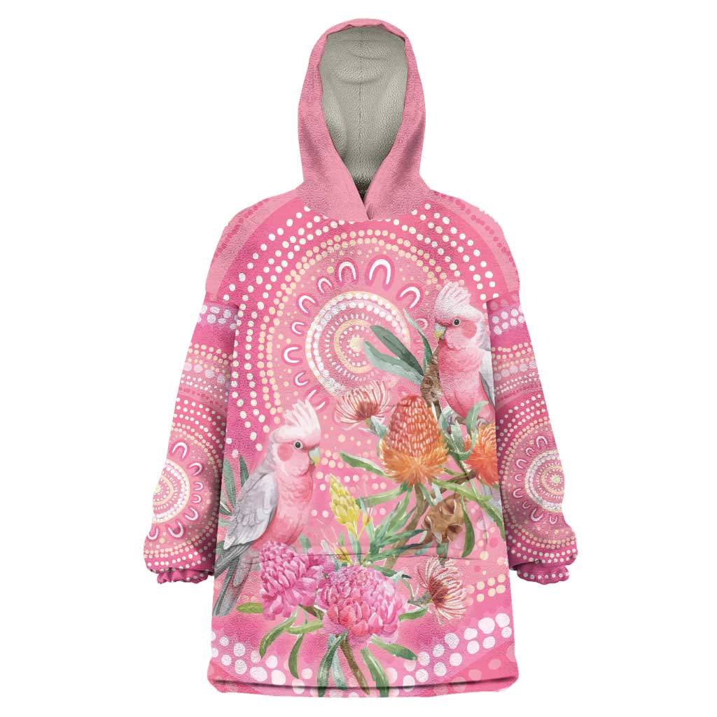 Personalized Pink Galah Aboriginal Dot Art Wearable Blanket Hoodie Australia’s Breast Cancer Awareness - Aussie Hoodie