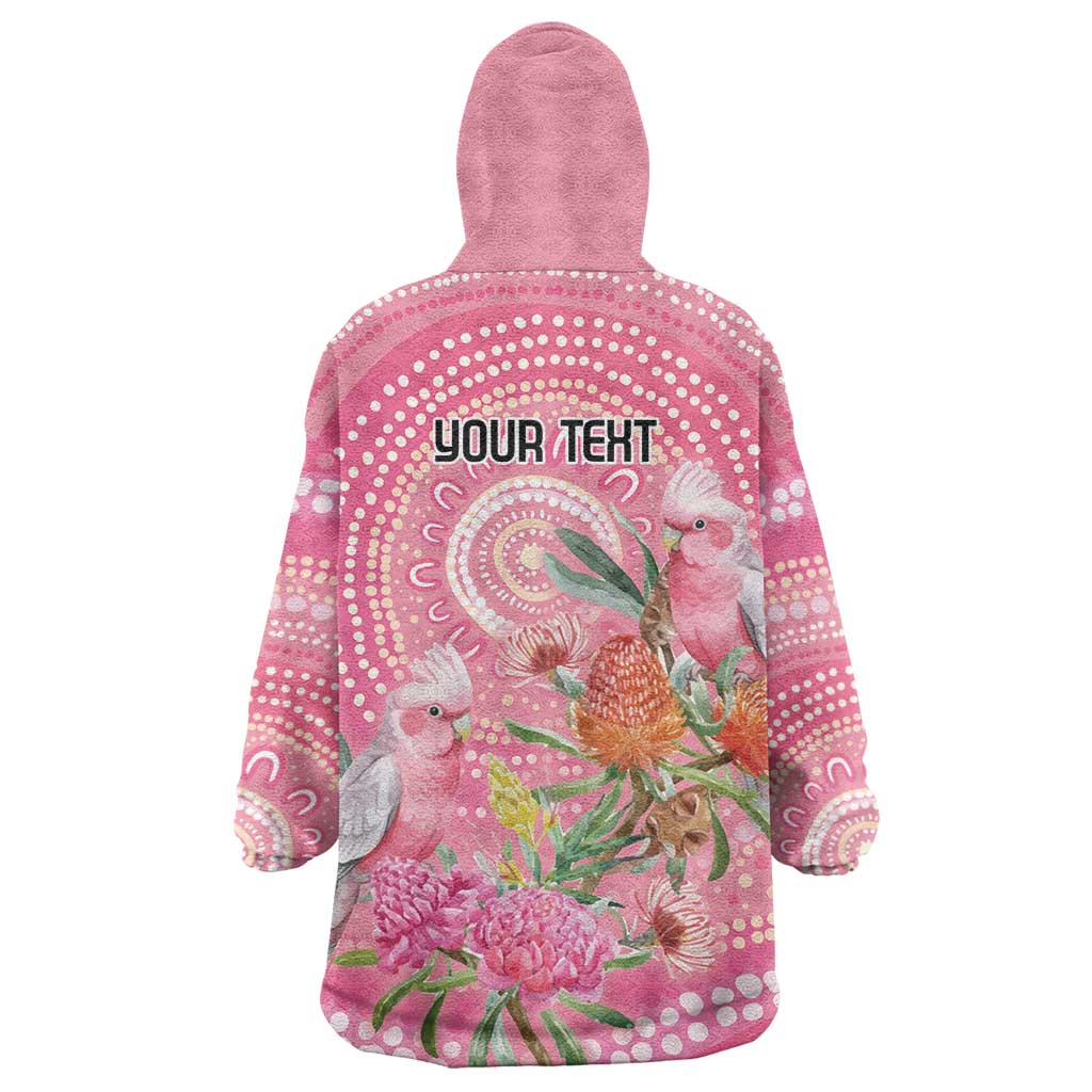 Personalized Pink Galah Aboriginal Dot Art Wearable Blanket Hoodie Australia’s Breast Cancer Awareness - Aussie Hoodie