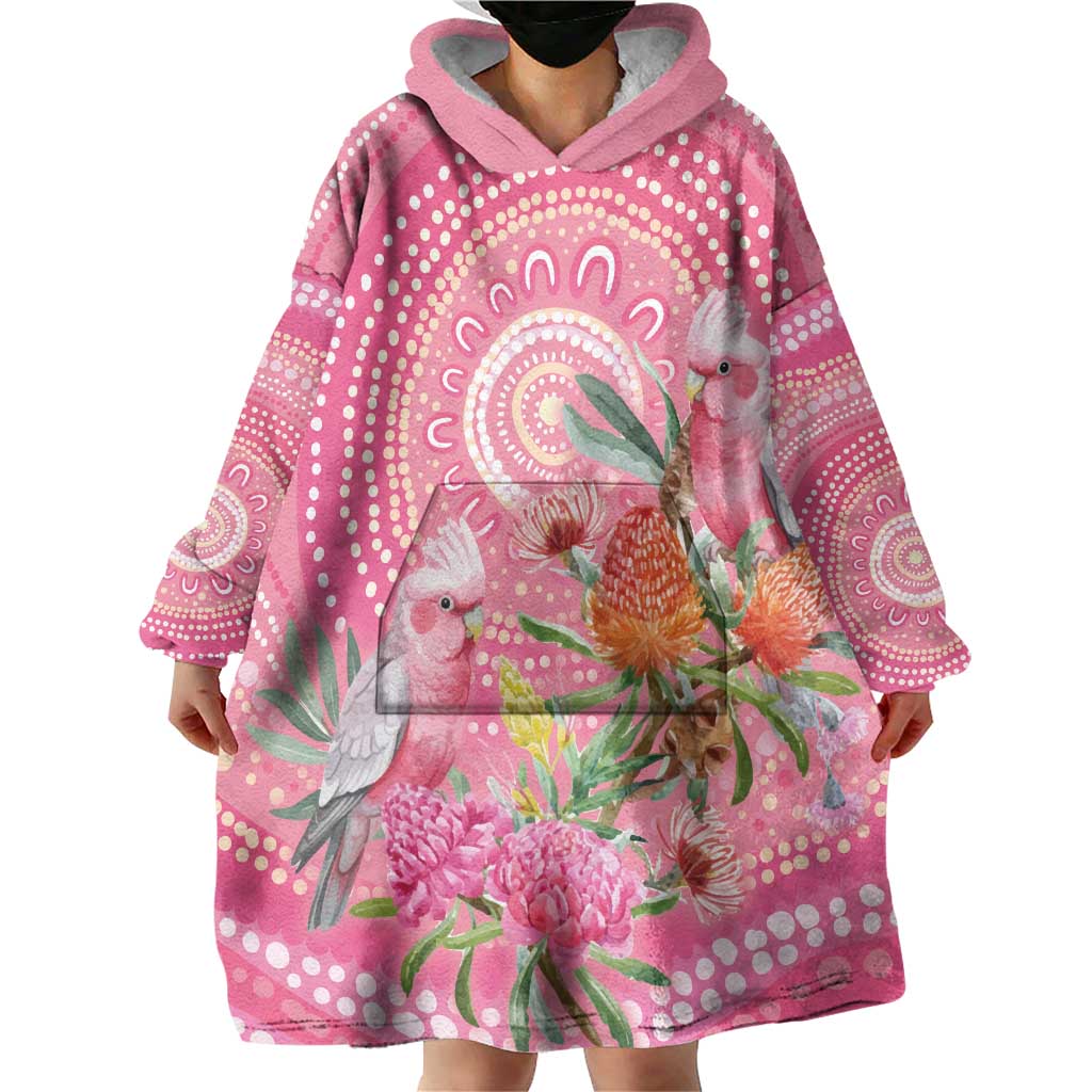 Personalized Pink Galah Aboriginal Dot Art Wearable Blanket Hoodie Australia’s Breast Cancer Awareness - Aussie Hoodie