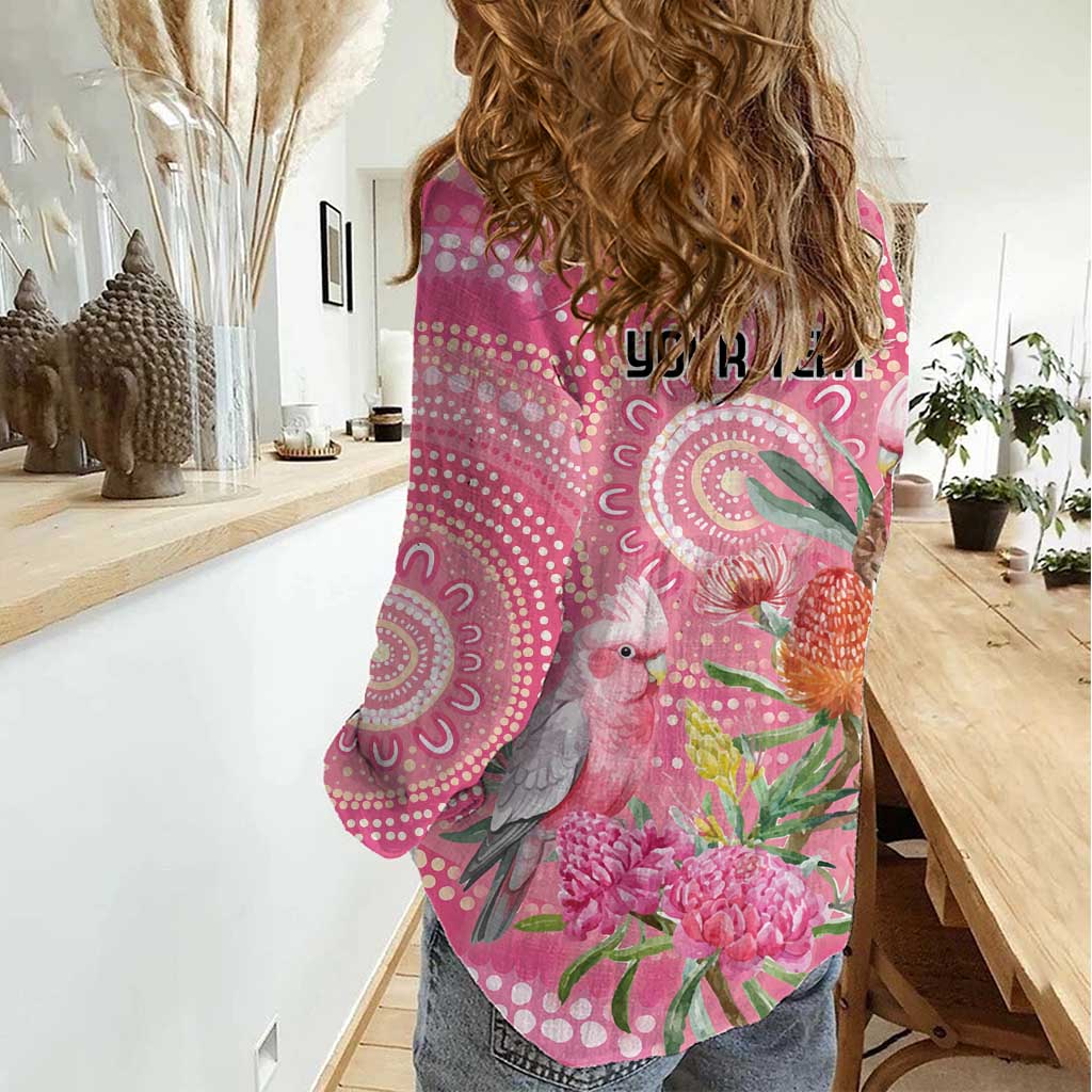 Personalized Pink Galah Aboriginal Dot Art Women Casual Shirt Australia’s Breast Cancer Awareness - Aussie Hoodie