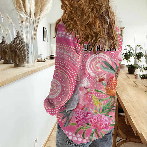 Personalized Pink Galah Aboriginal Dot Art Women Casual Shirt Australia’s Breast Cancer Awareness - Aussie Hoodie