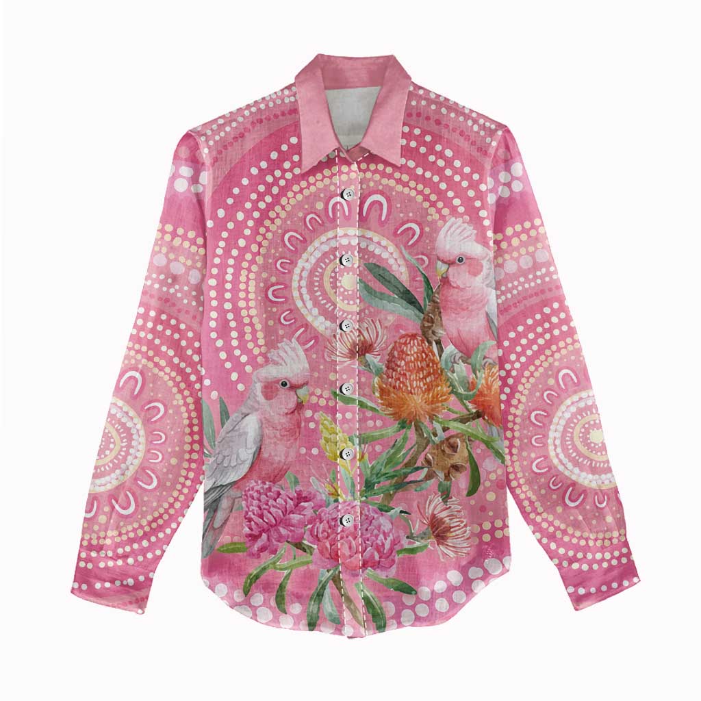 Personalized Pink Galah Aboriginal Dot Art Women Casual Shirt Australia’s Breast Cancer Awareness - Aussie Hoodie