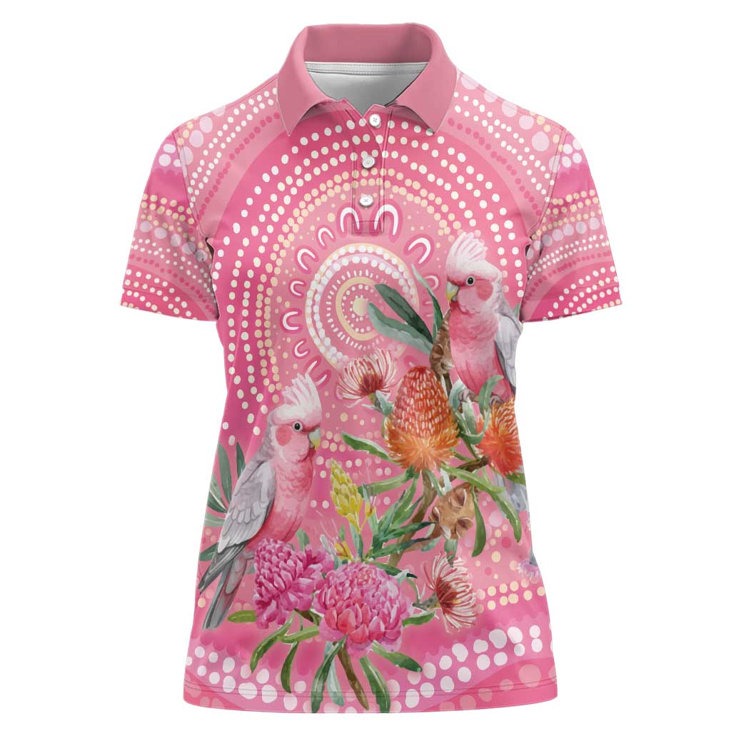 Personalized Pink Galah Aboriginal Dot Art Women Polo Shirt Australia’s Breast Cancer Awareness - Aussie Hoodie