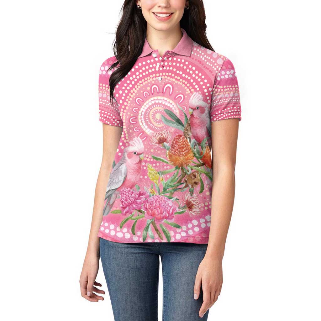 Personalized Pink Galah Aboriginal Dot Art Women Polo Shirt Australia’s Breast Cancer Awareness - Aussie Hoodie