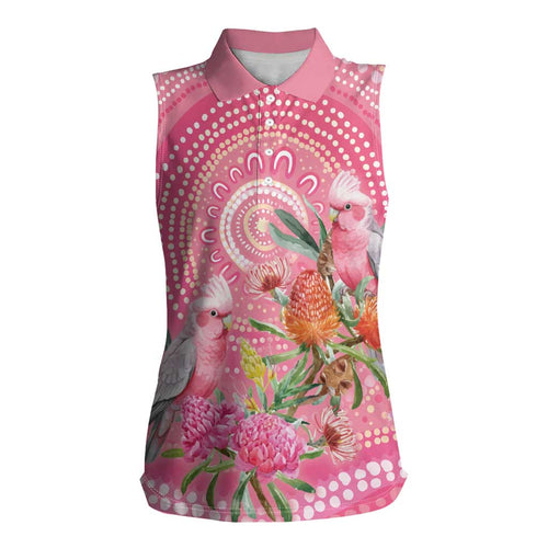 Personalized Pink Galah Aboriginal Dot Art Women Sleeveless Polo Shirt Australia’s Breast Cancer Awareness - Aussie Hoodie
