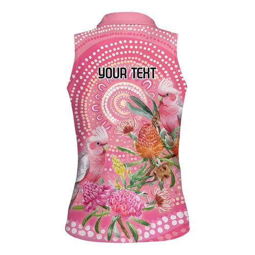 Personalized Pink Galah Aboriginal Dot Art Women Sleeveless Polo Shirt Australia’s Breast Cancer Awareness - Aussie Hoodie