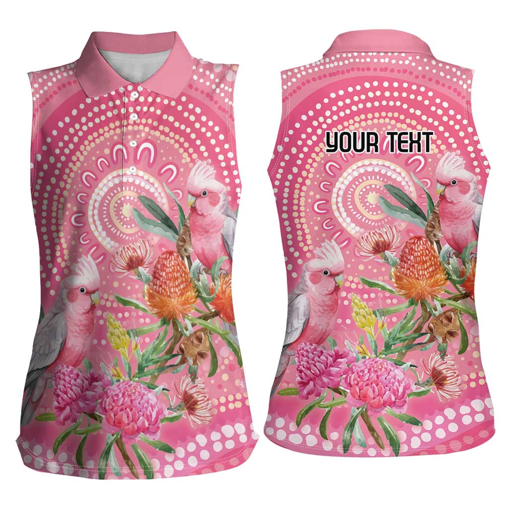 Personalized Pink Galah Aboriginal Dot Art Women Sleeveless Polo Shirt Australia’s Breast Cancer Awareness - Aussie Hoodie