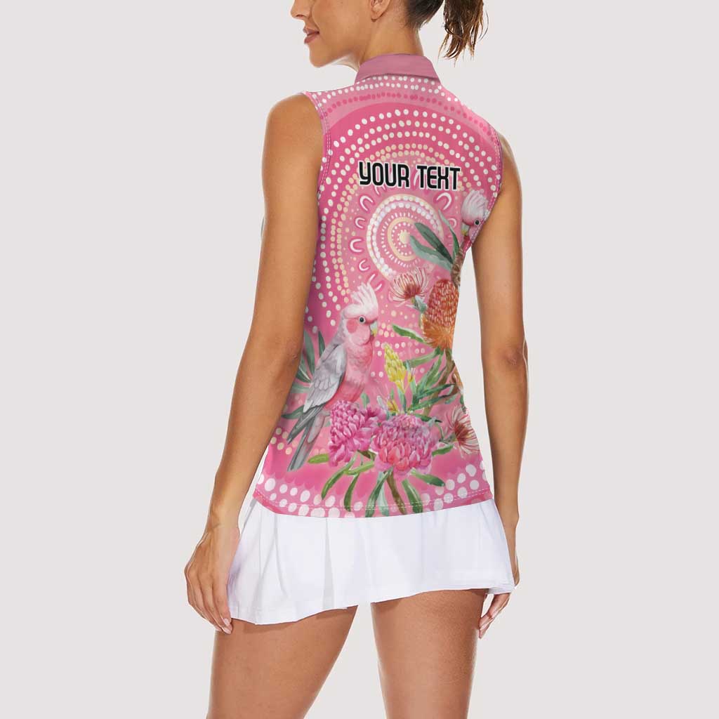 Personalized Pink Galah Aboriginal Dot Art Women Sleeveless Polo Shirt Australia’s Breast Cancer Awareness - Aussie Hoodie