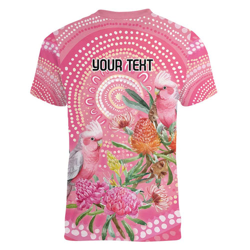 Personalized Pink Galah Aboriginal Dot Art Women V-Neck T-Shirt Australia’s Breast Cancer Awareness - Aussie Hoodie