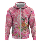 Personalized Pink Galah Aboriginal Dot Art Zip Hoodie Australia’s Breast Cancer Awareness - Aussie Hoodie