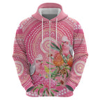 Personalized Pink Galah Aboriginal Dot Art Zip Hoodie Australia’s Breast Cancer Awareness - Aussie Hoodie