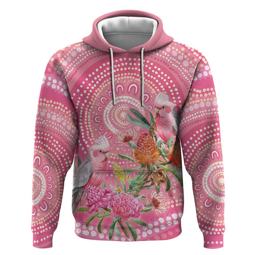 Personalized Pink Galah Aboriginal Dot Art Zip Hoodie Australia’s Breast Cancer Awareness - Aussie Hoodie