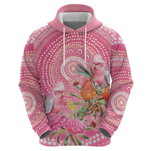 Personalized Pink Galah Aboriginal Dot Art Zip Hoodie Australia’s Breast Cancer Awareness - Aussie Hoodie
