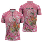 Personalized Pink Galah Aboriginal Dot Art Zipper Polo Shirt Australia’s Breast Cancer Awareness - Aussie Hoodie
