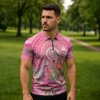 Personalized Pink Galah Aboriginal Dot Art Zipper Polo Shirt Australia’s Breast Cancer Awareness - Aussie Hoodie