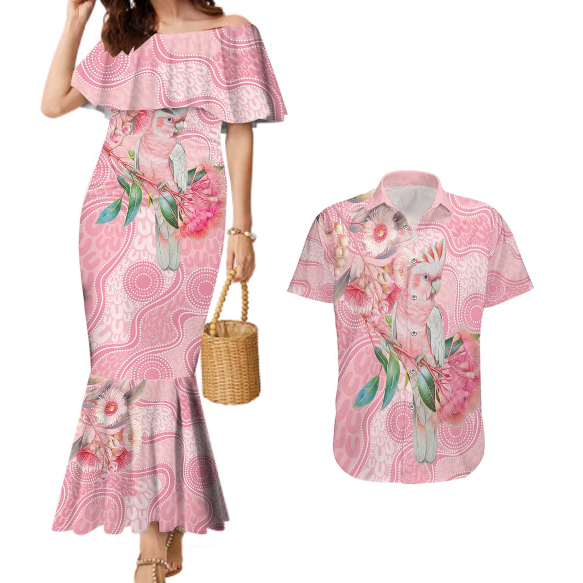 Personalized Pink Galah Fight for Hope and Healing Couples Matching Mermaid Dress and Hawaiian Shirt Australia’s Breast Cancer Awareness - Aussie Hoodie