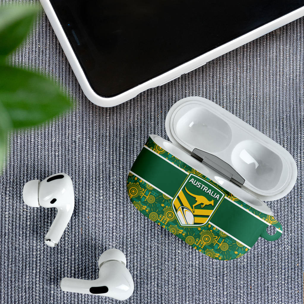 Australia Rugby Kangaroo AirPods Case Green Gold Aboriginal Dot Geometry