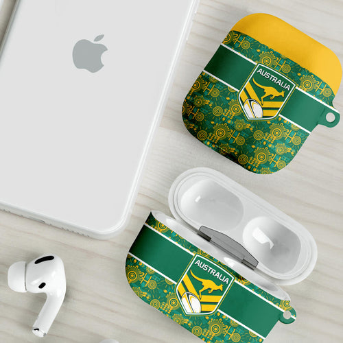 Australia Rugby Kangaroo AirPods Case Green Gold Aboriginal Dot Geometry