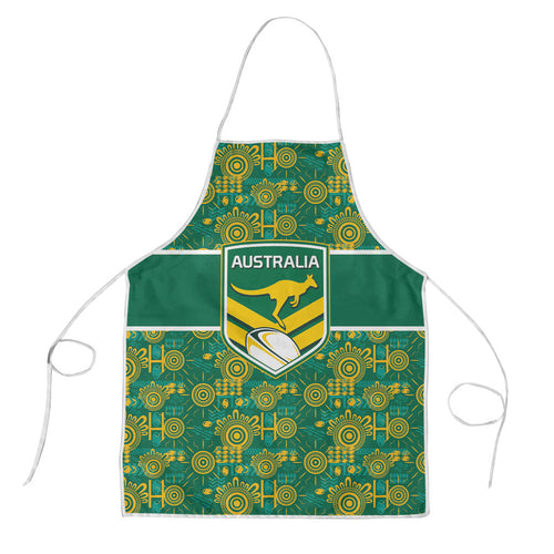 Australia Rugby Kangaroo Apron Green Gold Aboriginal Dot Geometry