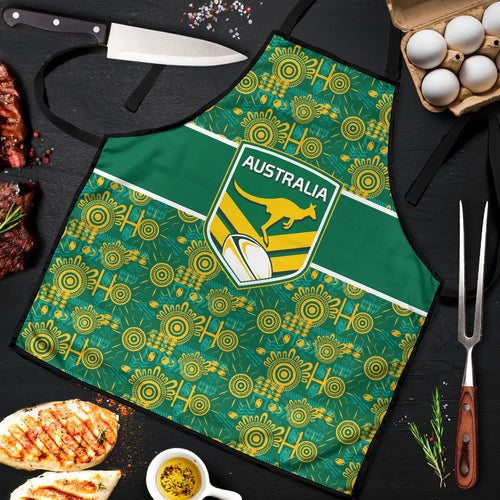 Australia Rugby Kangaroo Apron Green Gold Aboriginal Dot Geometry