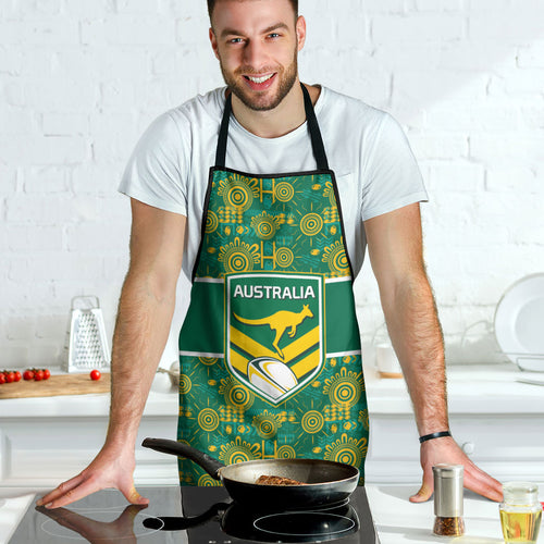 Australia Rugby Kangaroo Apron Green Gold Aboriginal Dot Geometry