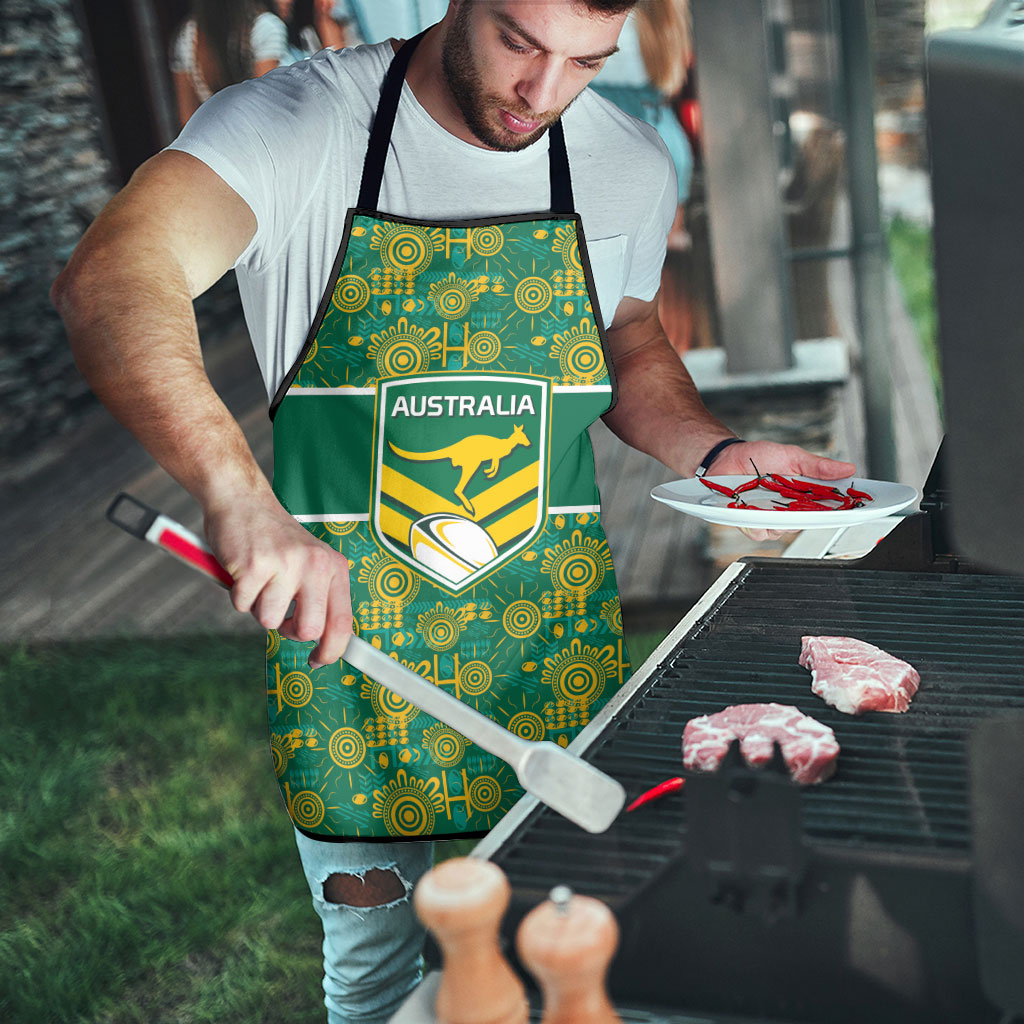Australia Rugby Kangaroo Apron Green Gold Aboriginal Dot Geometry