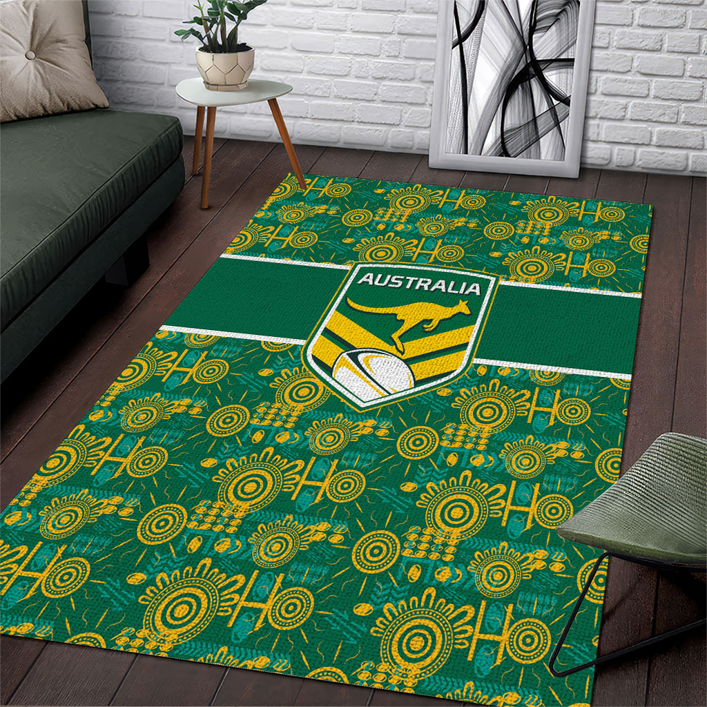 Australia Rugby Kangaroo Area Rug Green Gold Aboriginal Dot Geometry