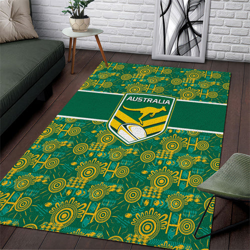Australia Rugby Kangaroo Area Rug Green Gold Aboriginal Dot Geometry