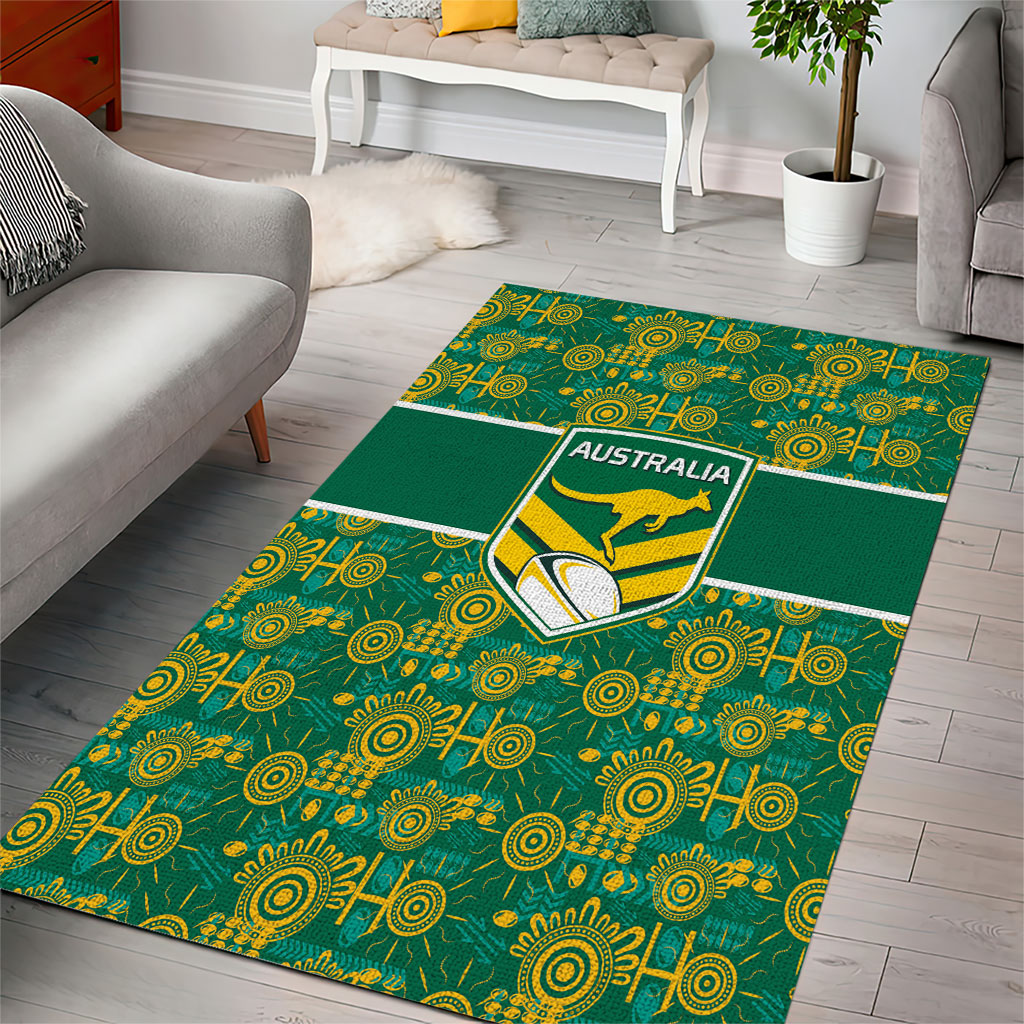 Australia Rugby Kangaroo Area Rug Green Gold Aboriginal Dot Geometry