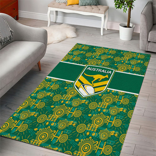 Australia Rugby Kangaroo Area Rug Green Gold Aboriginal Dot Geometry
