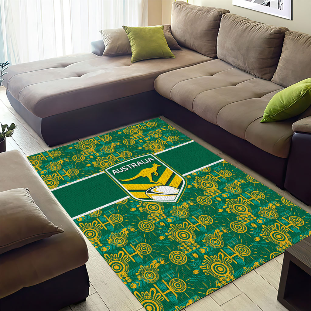 Australia Rugby Kangaroo Area Rug Green Gold Aboriginal Dot Geometry