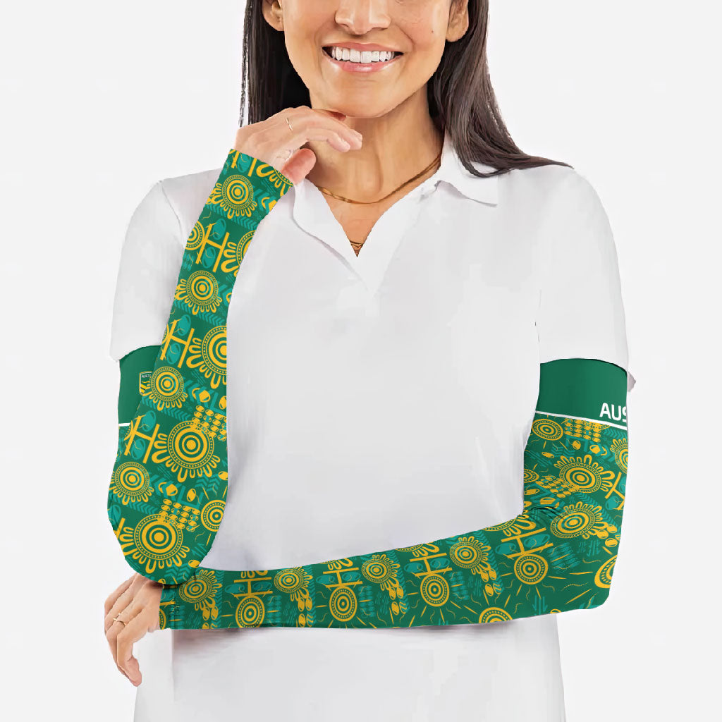 Australia Rugby Kangaroo Arm Sleeves Green Gold Aboriginal Dot Geometry