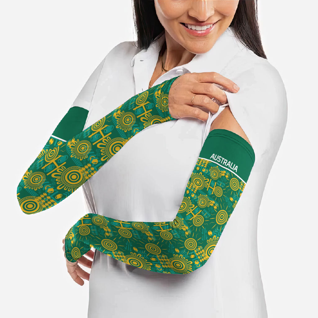 Australia Rugby Kangaroo Arm Sleeves Green Gold Aboriginal Dot Geometry