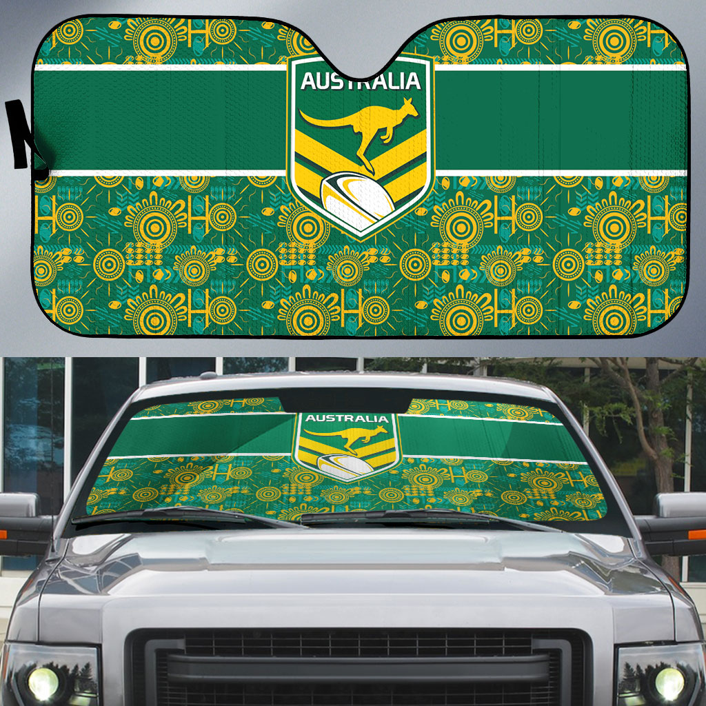 Australia Rugby Kangaroo Auto Sun Shade Green Gold Aboriginal Dot Geometry