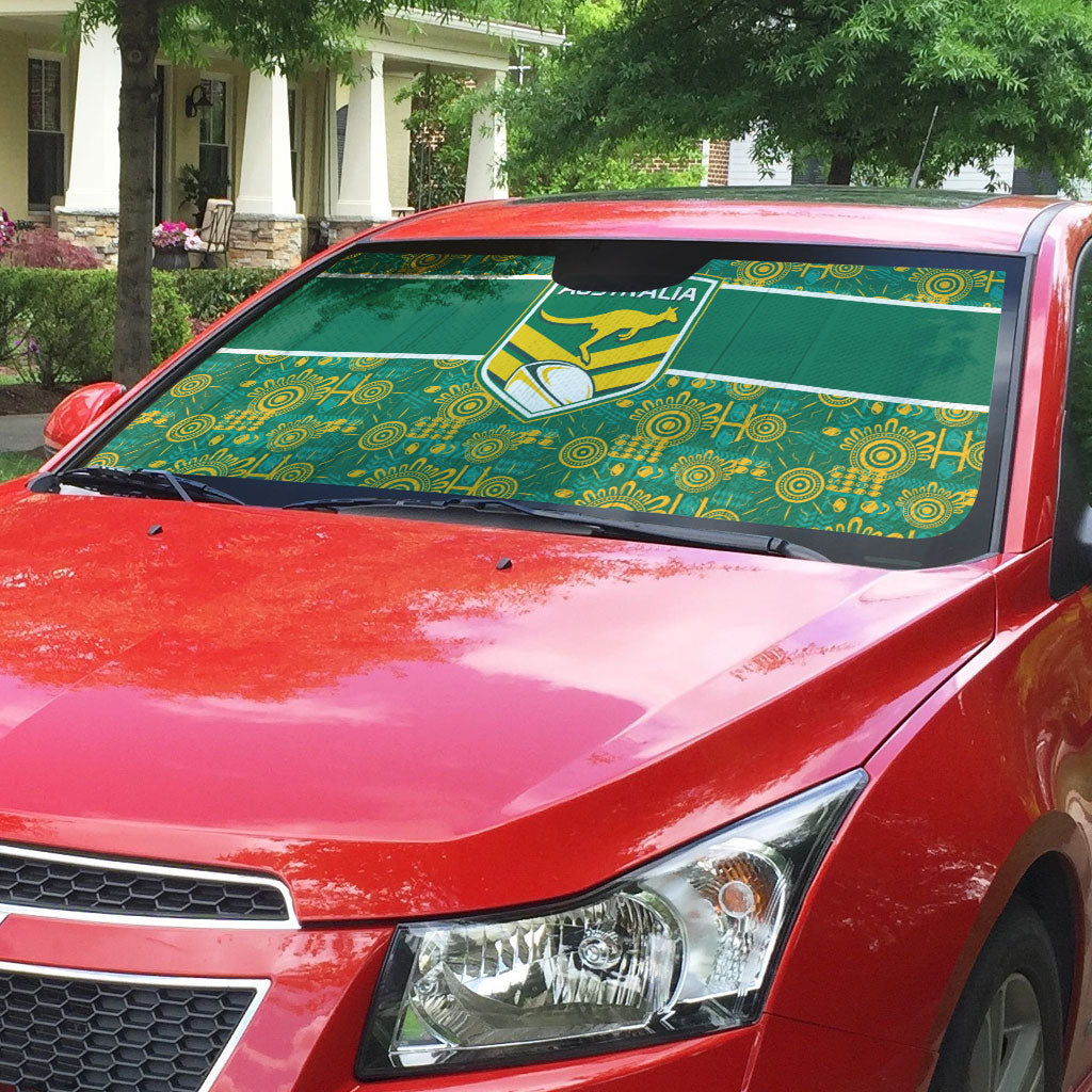 Australia Rugby Kangaroo Auto Sun Shade Green Gold Aboriginal Dot Geometry