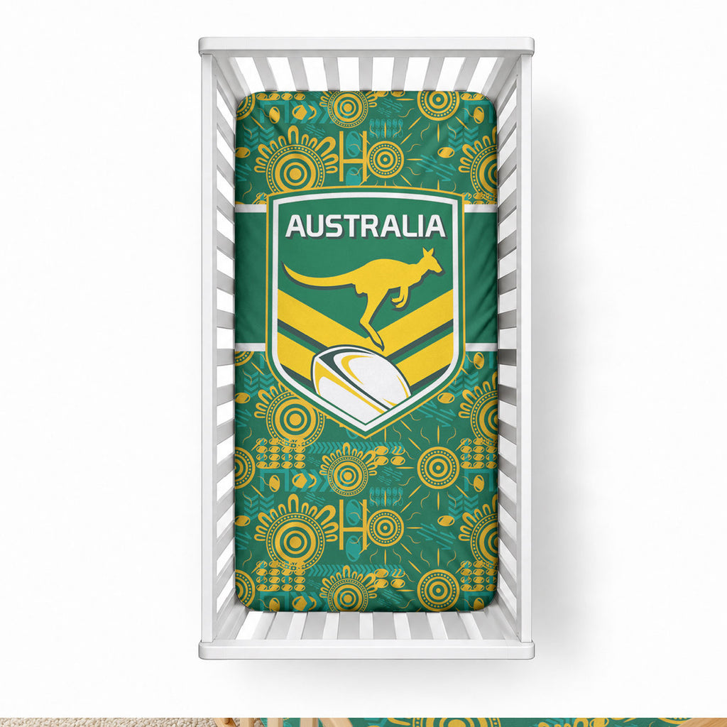 Australia Rugby Kangaroo Baby Bed Cover Green Gold Aboriginal Dot Geometry