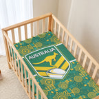 Australia Rugby Kangaroo Baby Bed Cover Green Gold Aboriginal Dot Geometry