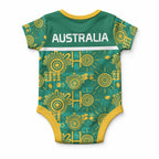 Australia Rugby Kangaroo Baby Onesie Green Gold Aboriginal Dot Geometry