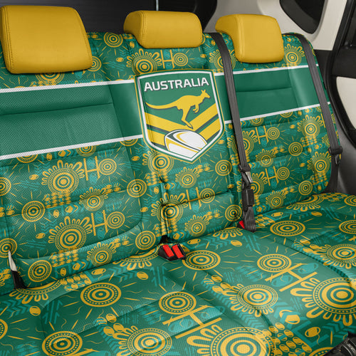 Australia Rugby Kangaroo Back Car Seat Cover Green Gold Aboriginal Dot Geometry