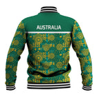 Australia Rugby Kangaroo Baseball Jacket Green Gold Aboriginal Dot Geometry