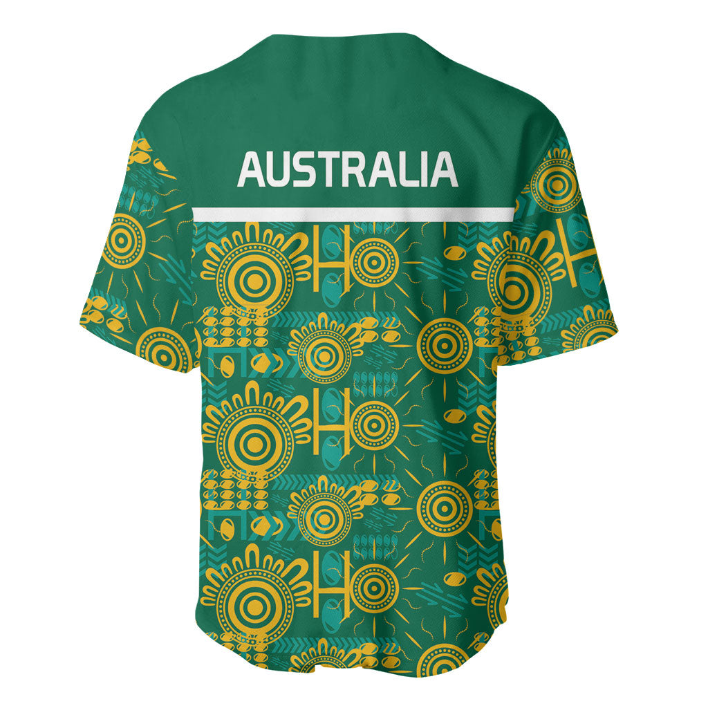 Australia Rugby Kangaroo Baseball Jersey Green Gold Aboriginal Dot Geometry