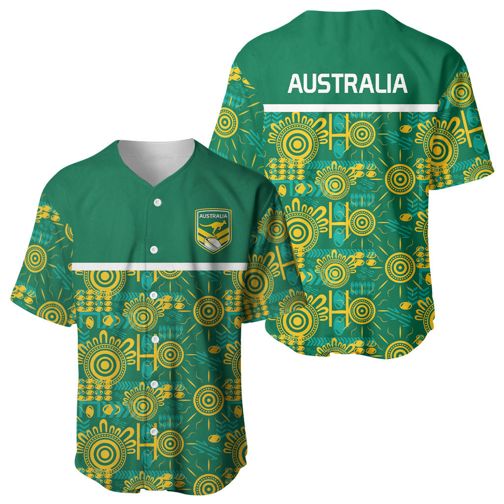 Australia Rugby Kangaroo Baseball Jersey Green Gold Aboriginal Dot Geometry