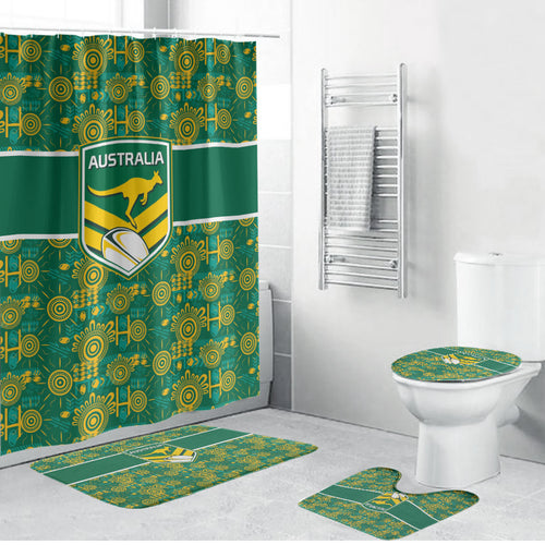 Australia Rugby Kangaroo Bathroom Set Green Gold Aboriginal Dot Geometry